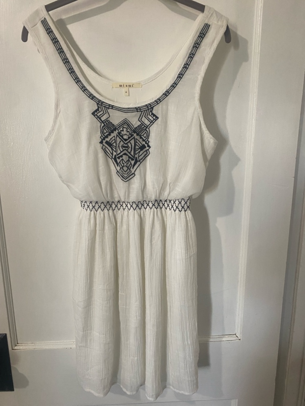 miami White Midi Dress with Navy Embroidery